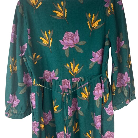 Princess Highway Size 6 Green Floral Dress With 3/4 Sleeves & Elastic Waist NWT - Picture 8 of 12